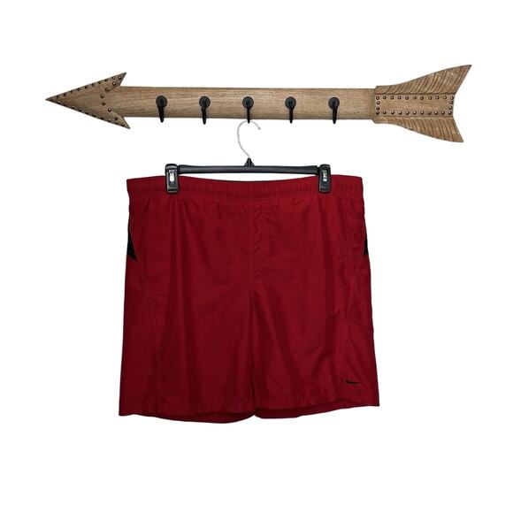Nike | Vintage 90s Swim Trunks Spellout Black Red Board Surf Shorts Size Large - Picture 1 of 7